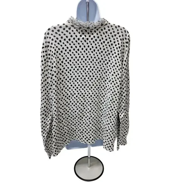 Lane Bryant Womens 22/24 Plus Black White Polka Dot Ruffle Silky Button Cardigan - Picture 3 of 3